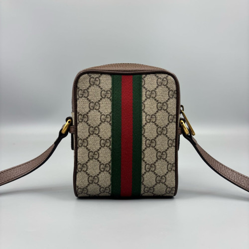 Gucci North-South Ophidia Web Camera Case GG Supreme Monogram Calfskin Beige Brown Green
