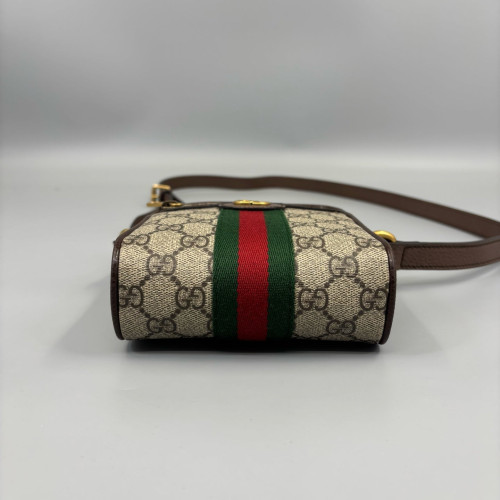 Gucci North-South Ophidia Web Camera Case GG Supreme Monogram Calfskin Beige Brown Green