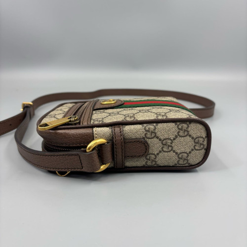 Gucci North-South Ophidia Web Camera Case GG Supreme Monogram Calfskin Beige Brown Green