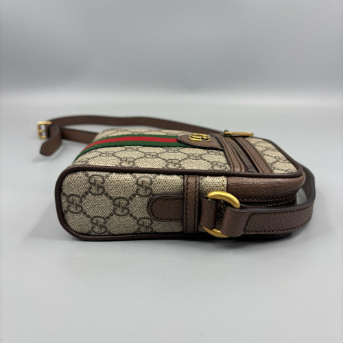 Gucci North-South Ophidia Web Camera Case GG Supreme Monogram Calfskin Beige Brown Green