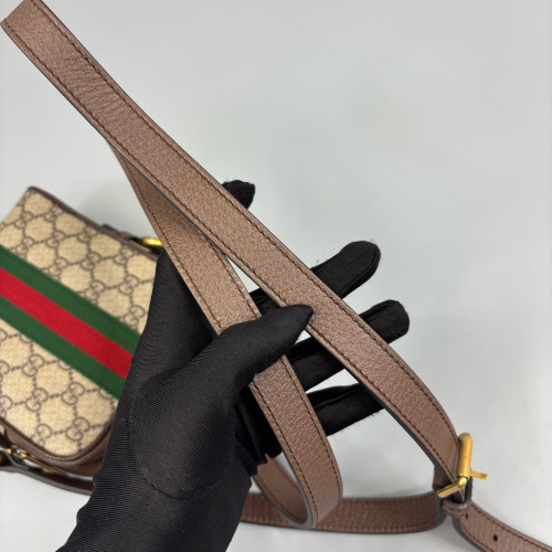 Gucci North-South Ophidia Web Camera Case GG Supreme Monogram Calfskin Beige Brown Green