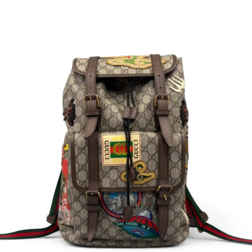 Gucci Embroidered Backpack GG Supreme Monogram Brown Black Gucci Embroidered Backpack GG Supreme Monogram Brown Black