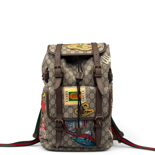 Gucci Embroidered Backpack GG Supreme Monogram Brown Black Gucci Embroidered Backpack GG Supreme Monogram Brown Black