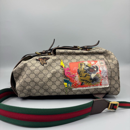 Gucci Embroidered Backpack GG Supreme Monogram Brown Black Gucci Embroidered Backpack GG Supreme Monogram Brown Black