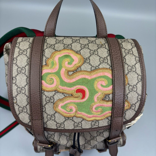 Gucci Embroidered Backpack GG Supreme Monogram Brown Black Gucci Embroidered Backpack GG Supreme Monogram Brown Black