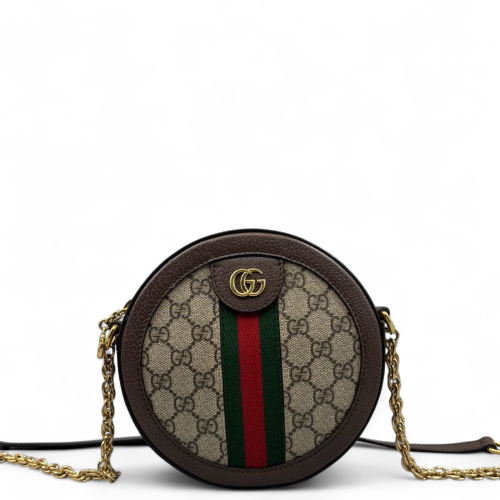 Gucci Web Mini Ophidia Round Bag GG Supreme Monogram Beige Brown Green