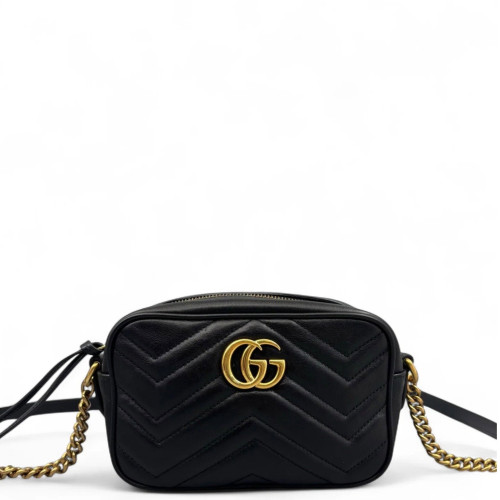 Gucci Matelasse Mini GG Marmont Chain Shoulder Bag Calfskin Black
