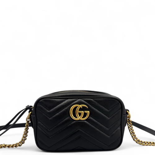 Gucci Matelasse Mini GG Marmont Chain Shoulder Bag Calfskin Black