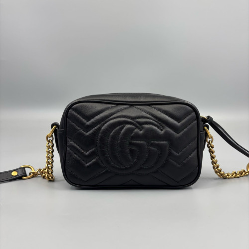 Gucci Matelasse Mini GG Marmont Chain Shoulder Bag Calfskin Black