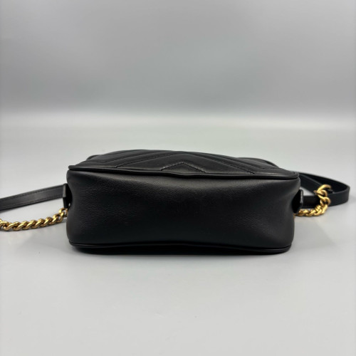 Gucci Matelasse Mini GG Marmont Chain Shoulder Bag Calfskin Black