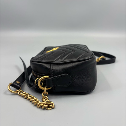 Gucci Matelasse Mini GG Marmont Chain Shoulder Bag Calfskin Black