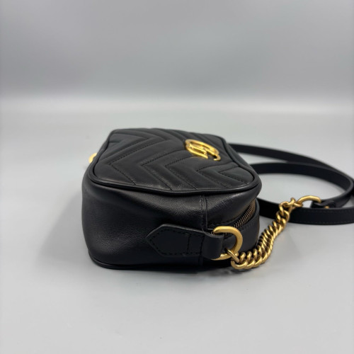 Gucci Matelasse Mini GG Marmont Chain Shoulder Bag Calfskin Black