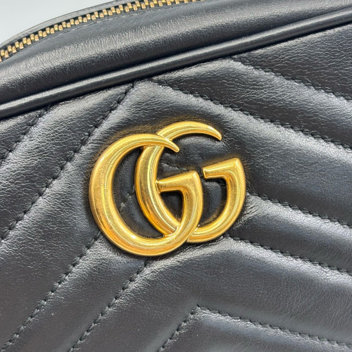 Gucci Matelasse Mini GG Marmont Chain Shoulder Bag Calfskin Black