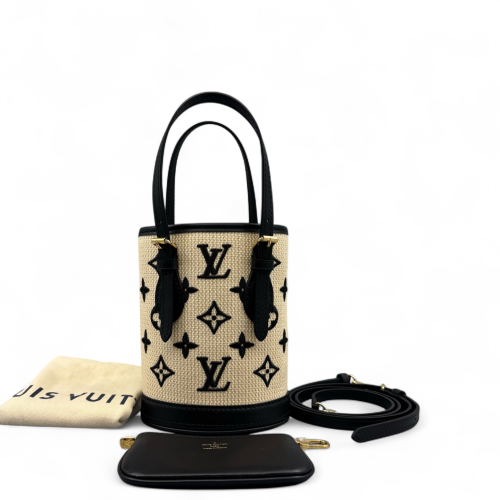 Louis Vuitton Nano Lockme Bucket Fabric Calfskin Beige Black Louis Vuitton Nano Lockme Bucket Fabric Calfskin Beige Black
