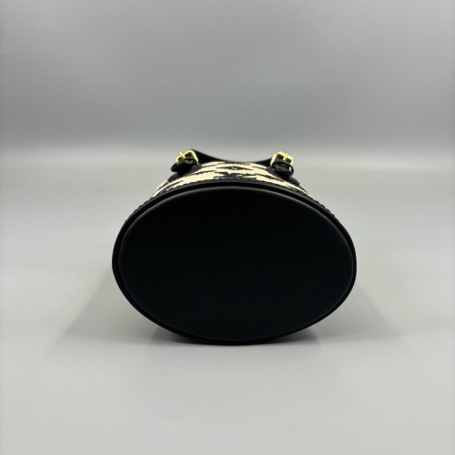 Louis Vuitton Nano Lockme Bucket Fabric Calfskin Beige Black Louis Vuitton Nano Lockme Bucket Fabric Calfskin Beige Black