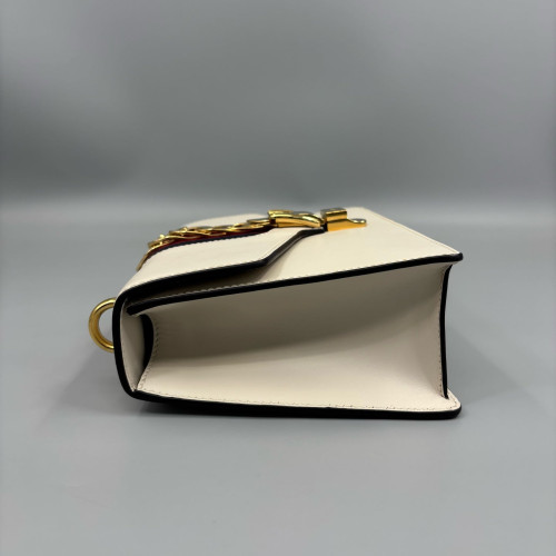 Gucci Web Small Sylvie Shoulder Bag Calfskin White Blue Red Gucci Web Small Sylvie Shoulder Bag Calfskin White Blue Red