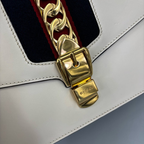 Gucci Web Small Sylvie Shoulder Bag Calfskin White Blue Red Gucci Web Small Sylvie Shoulder Bag Calfskin White Blue Red