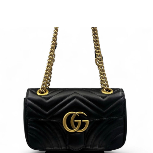 Gucci Chevron Mini GG Marmont Calfskin Black Gucci Chevron Mini GG Marmont Calfskin Black