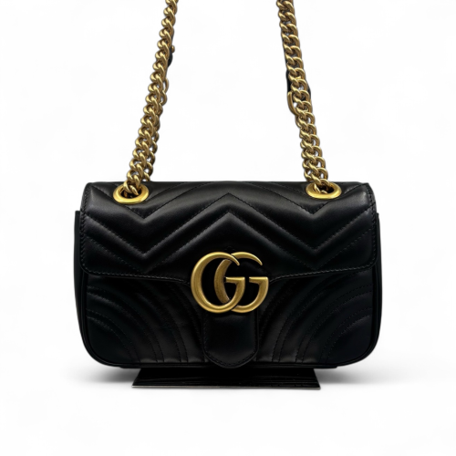 Gucci Chevron Mini GG Marmont Calfskin Black Gucci Chevron Mini GG Marmont Calfskin Black