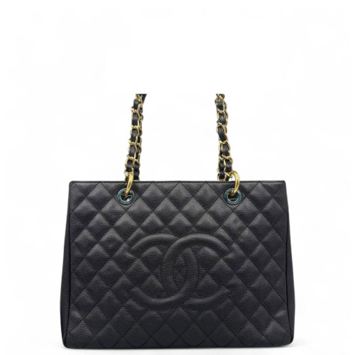 Chanel Quilted Grand Shopping Tote Gst Grained Calfskin Black