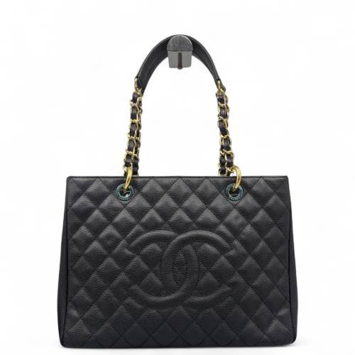 Chanel Quilted Grand Shopping Tote Gst Grained Calfskin Black
