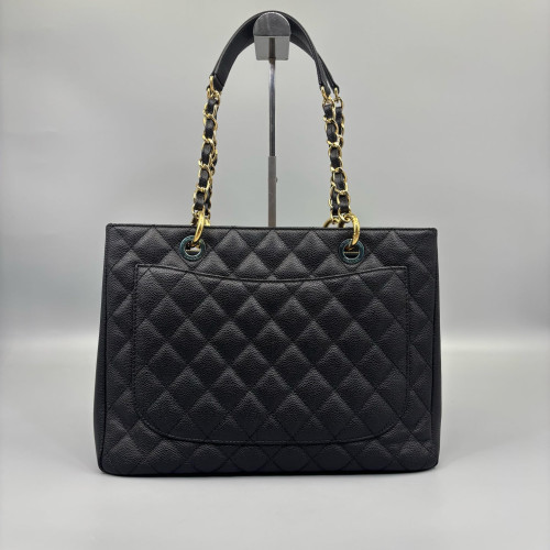 Chanel Quilted Grand Shopping Tote Gst Grained Calfskin Black