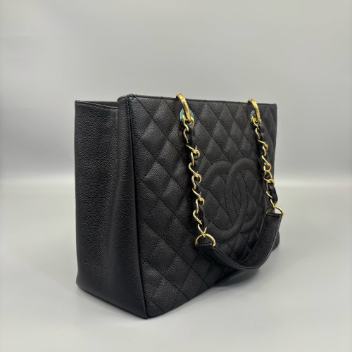 Chanel Quilted Grand Shopping Tote Gst Grained Calfskin Black