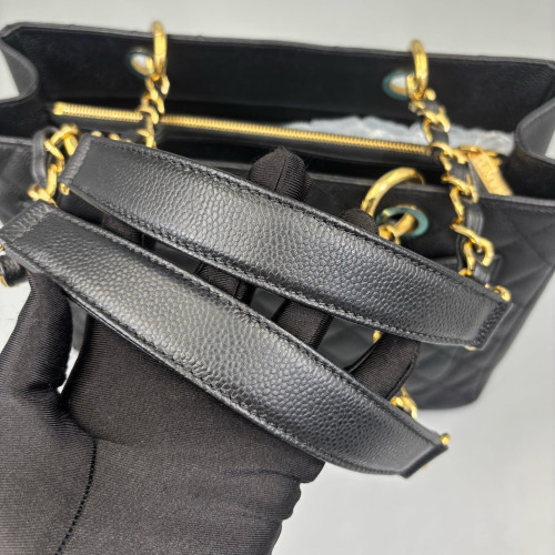 Chanel Quilted Grand Shopping Tote Gst Grained Calfskin Black