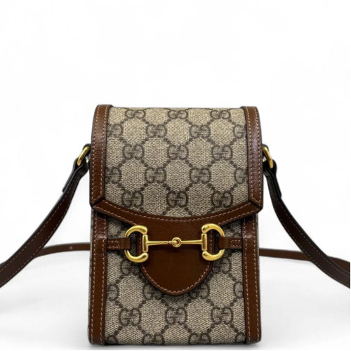 Gucci Mini Horsebit 1955 Crossbody Bag GG Supreme Monogram Beige Brown
