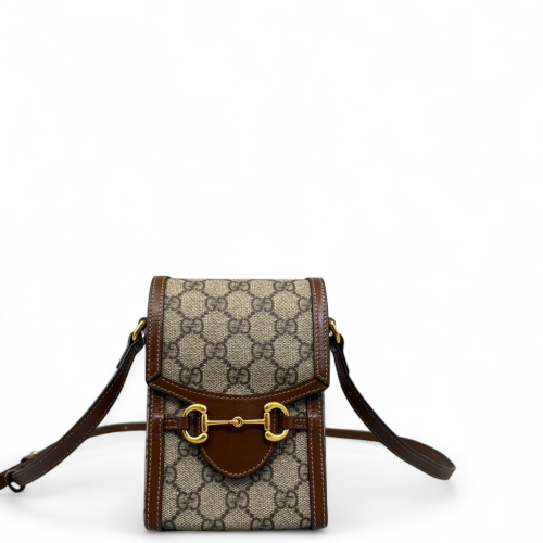 Gucci Mini Horsebit 1955 Crossbody Bag GG Supreme Monogram Beige Brown