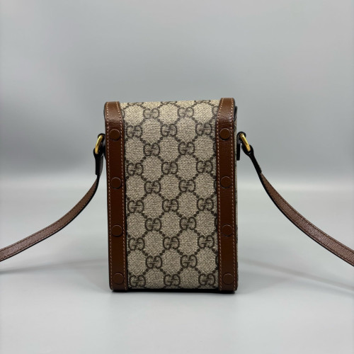 Gucci Mini Horsebit 1955 Crossbody Bag GG Supreme Monogram Beige Brown