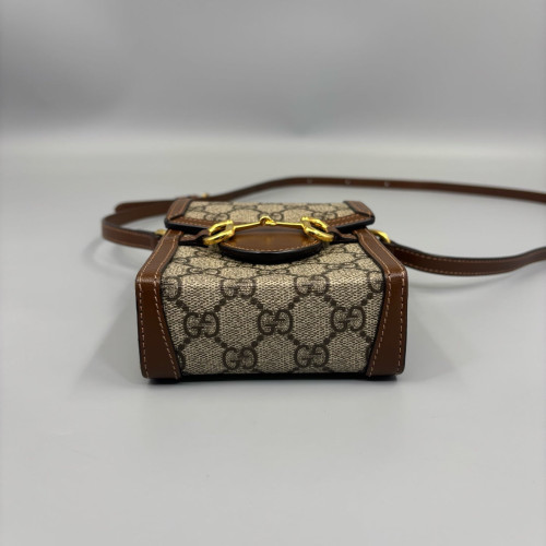 Gucci Mini Horsebit 1955 Crossbody Bag GG Supreme Monogram Beige Brown