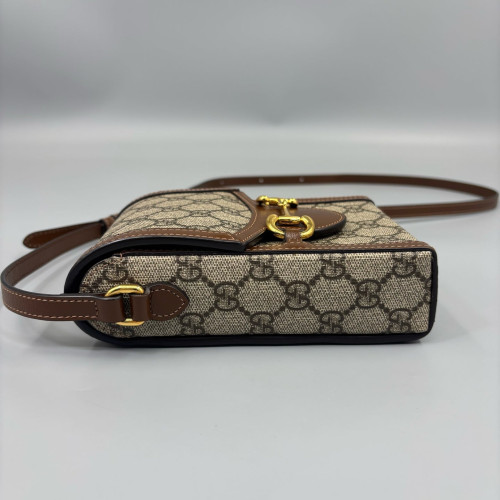 Gucci Mini Horsebit 1955 Crossbody Bag GG Supreme Monogram Beige Brown