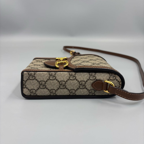 Gucci Mini Horsebit 1955 Crossbody Bag GG Supreme Monogram Beige Brown