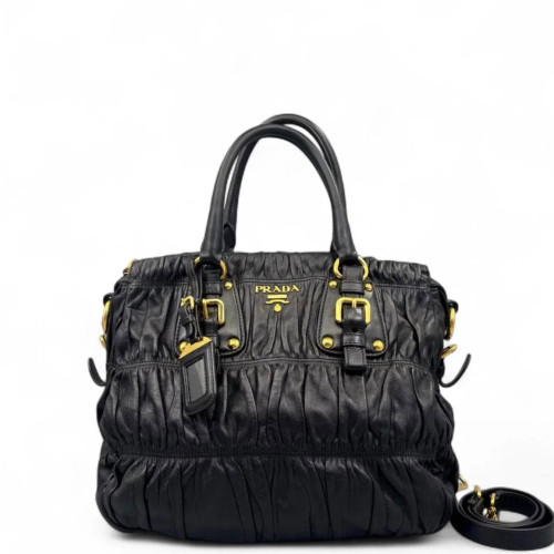 Prada Medium Gaufre Buckle Satchel Calfskin Black
