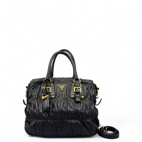 Prada Medium Gaufre Buckle Satchel Calfskin Black