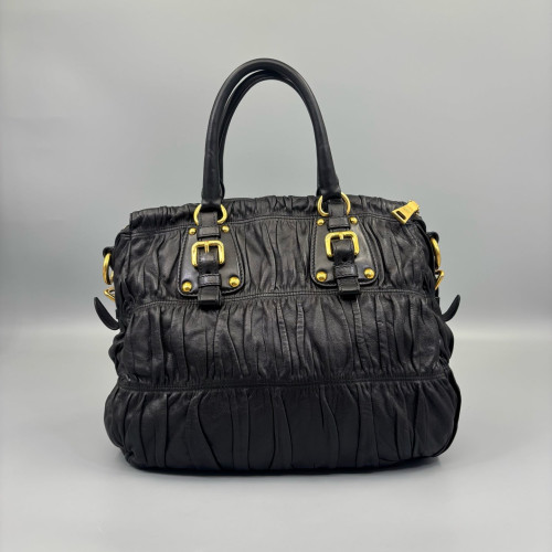 Prada Medium Gaufre Buckle Satchel Calfskin Black