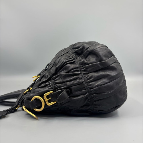 Prada Medium Gaufre Buckle Satchel Calfskin Black