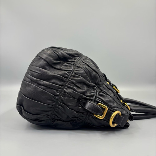 Prada Medium Gaufre Buckle Satchel Calfskin Black