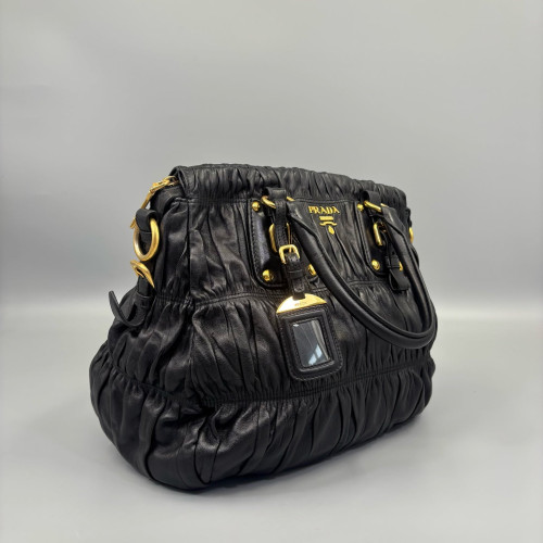 Prada Medium Gaufre Buckle Satchel Calfskin Black