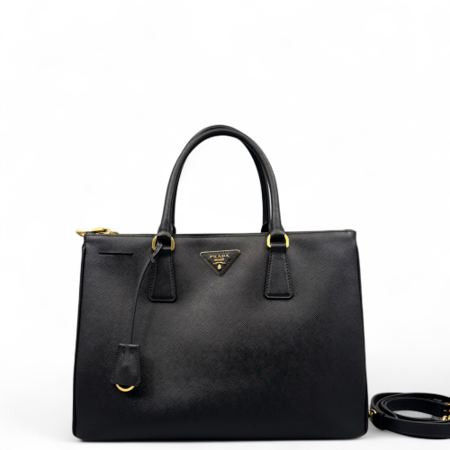 Prada Medium Galleria Double Zip Tote Saffiano Calfskin Black