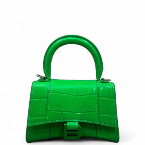 Balenciaga Hourglass Mini Calfskin Crocodile Embossed Green