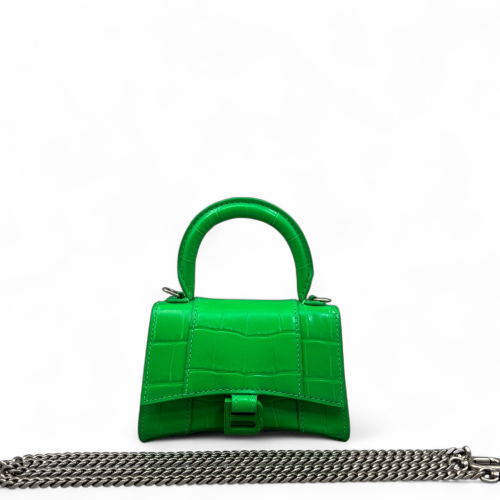 Balenciaga Hourglass Mini Calfskin Crocodile Embossed Green