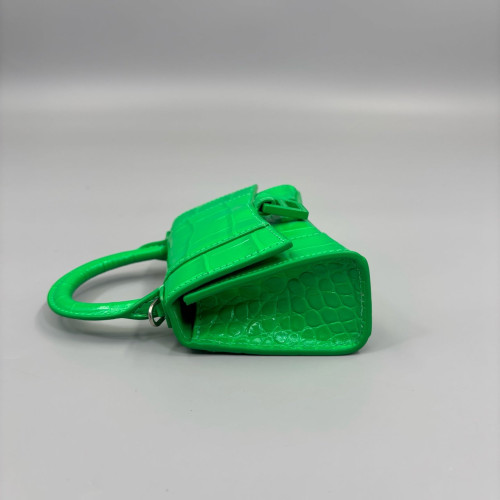 Balenciaga Hourglass Mini Calfskin Crocodile Embossed Green