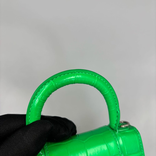 Balenciaga Hourglass Mini Calfskin Crocodile Embossed Green
