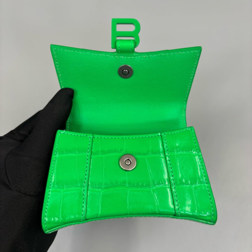 Balenciaga Hourglass Mini Calfskin Crocodile Embossed Green