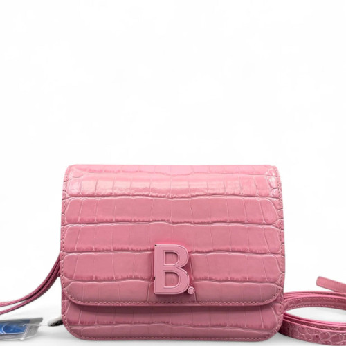Balenciaga B Dot Flap Bag Calfskin Crocodile Embossed Pink