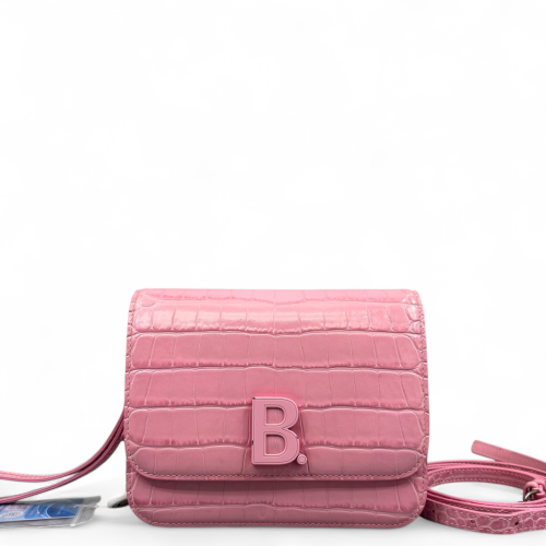 Balenciaga B Dot Flap Bag Calfskin Crocodile Embossed Pink