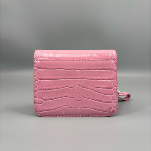 Balenciaga B Dot Flap Bag Calfskin Crocodile Embossed Pink