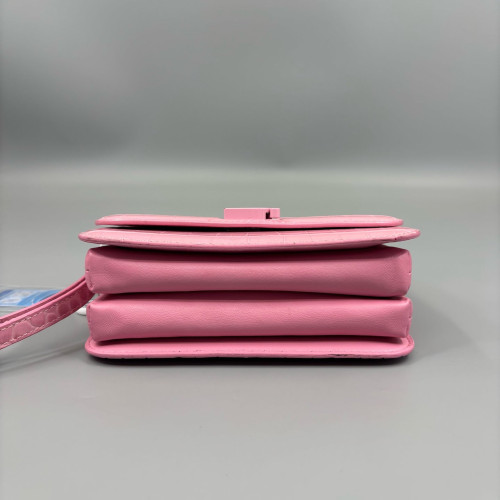 Balenciaga B Dot Flap Bag Calfskin Crocodile Embossed Pink